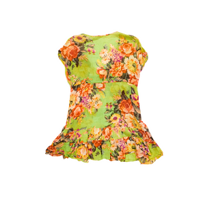 St Tropez Floral Dress Green with Coral Orange & Green Flower Pattern - IWONA-B
