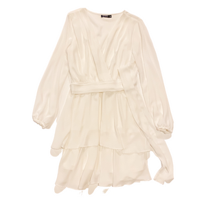 Chiffon Long-Sleeved Dress White - IWONA-B